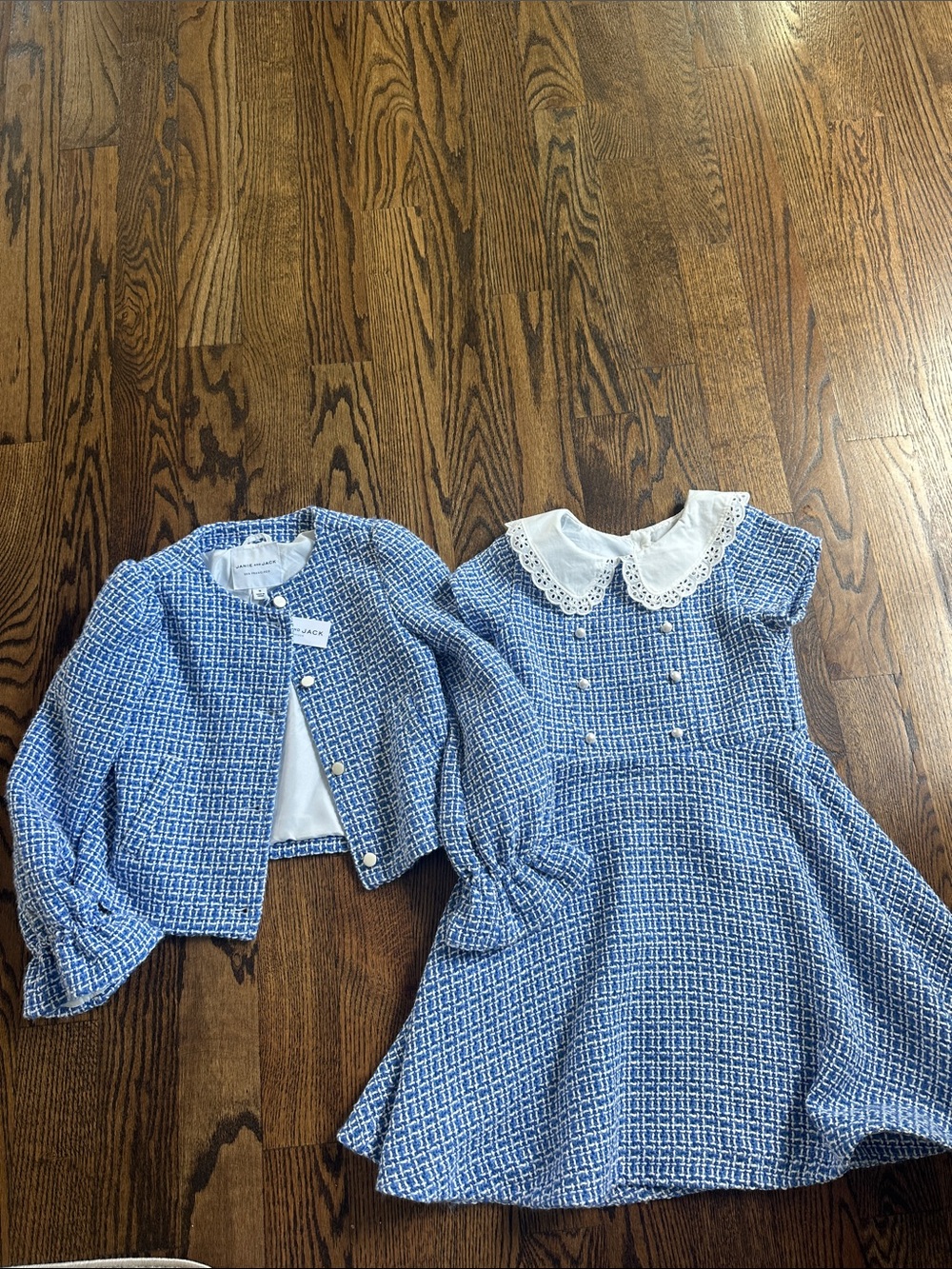 Janie and Jack Blue Tweed Dress & Jacket Set with Lace Collar